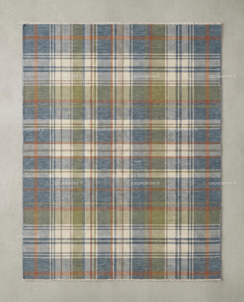 Hand Knotted Plaid Wool Rug: Blue Green Tartan, New Zealand Wool, Custom Sizes