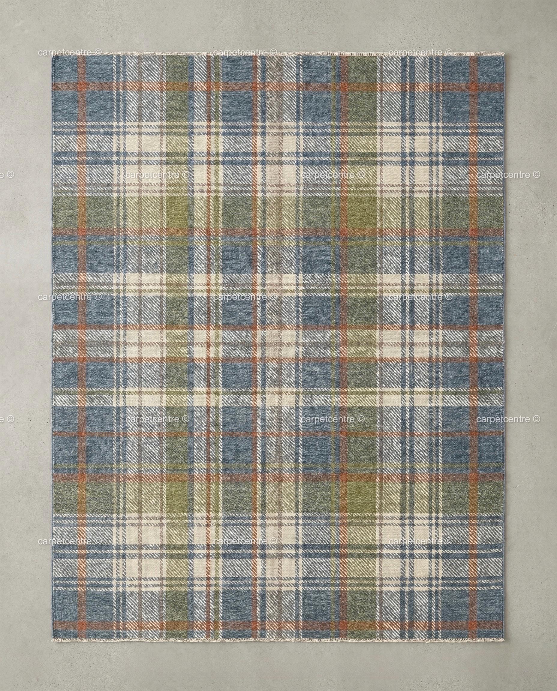 Hand Knotted Plaid Wool Rug: Blue Green Tartan, New Zealand Wool, Custom Sizes