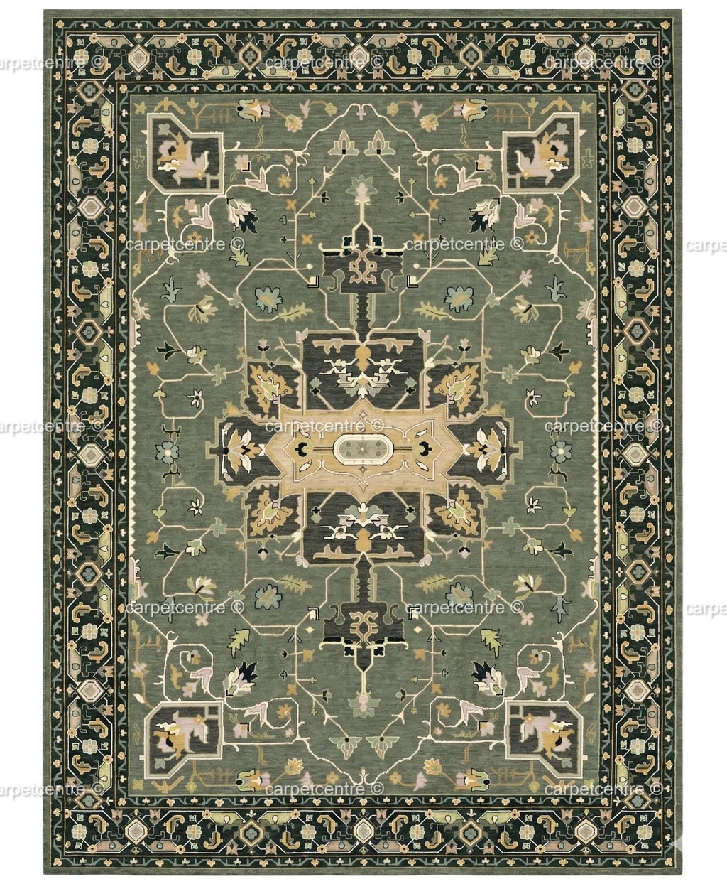 Sage Green Oushak Rug | Hand Knotted Wool Turkish Carpet | Muted Boho Bedroom Rug