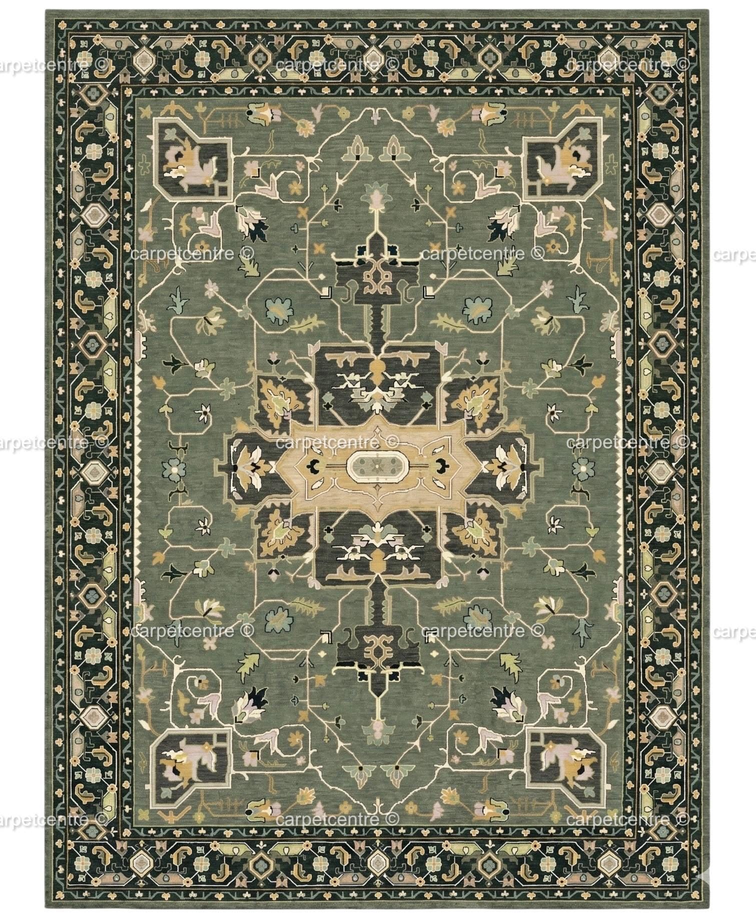 Sage Green Oushak Rug | Hand Knotted Wool Turkish Carpet | Muted Boho Bedroom Rug