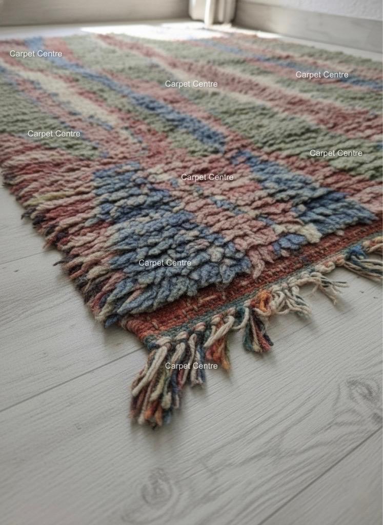 Handmade Moroccan Shag Rug, Dusty Rose, Sage Green, Tulu Style