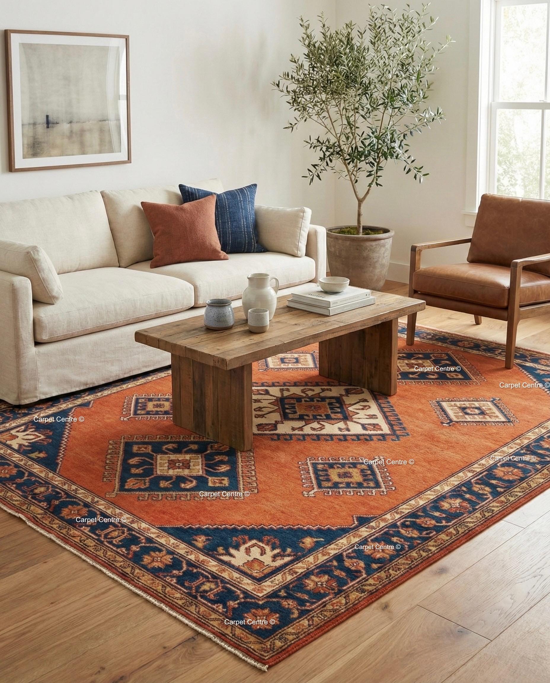 Terracotta Oushak Wool Rug, Hand Knotted Turkish Carpet