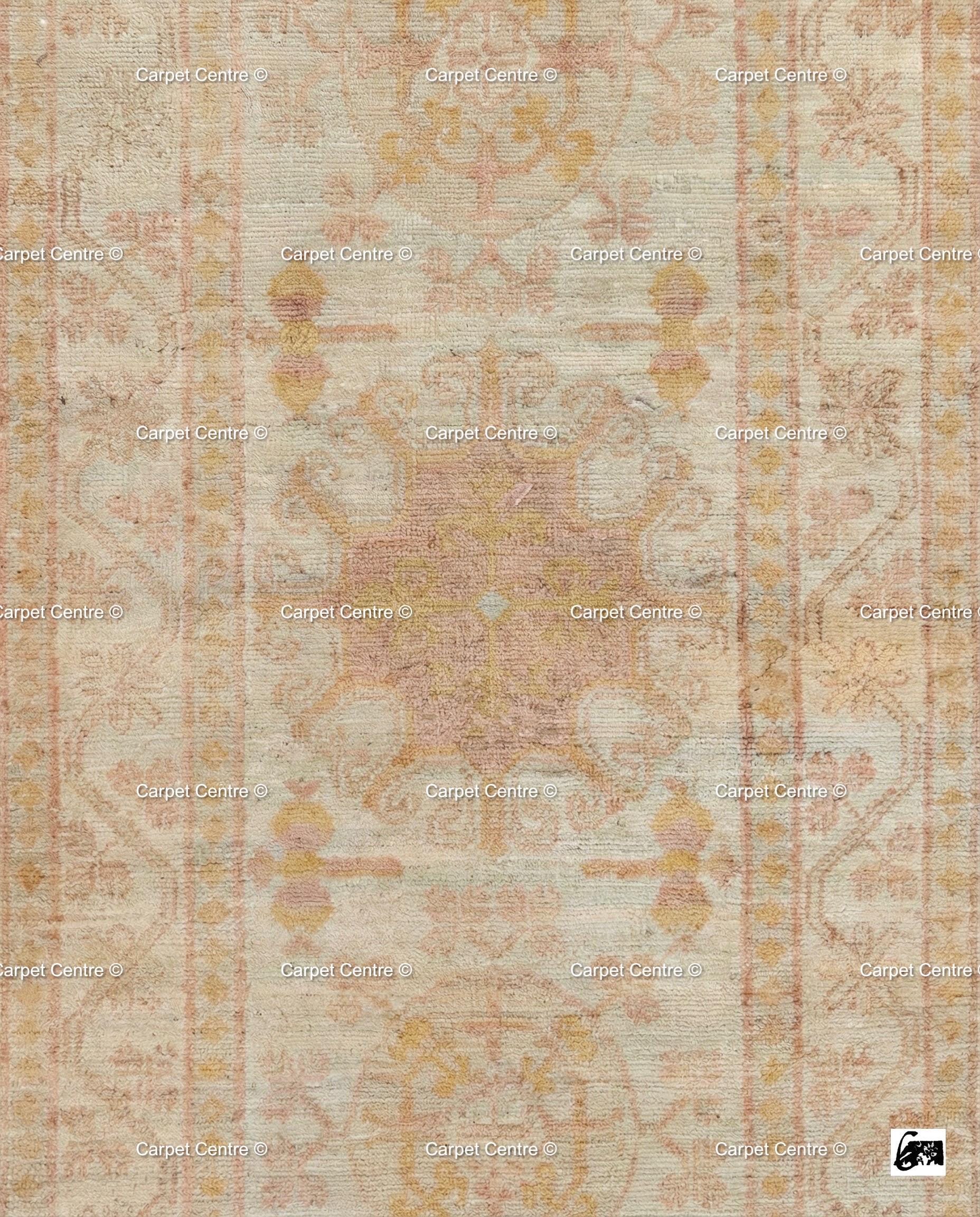 Custom Hand-Knotted Oushak Wool Runner Rug, Pink & Beige, 4x7 Foot ( Without Fringe )
