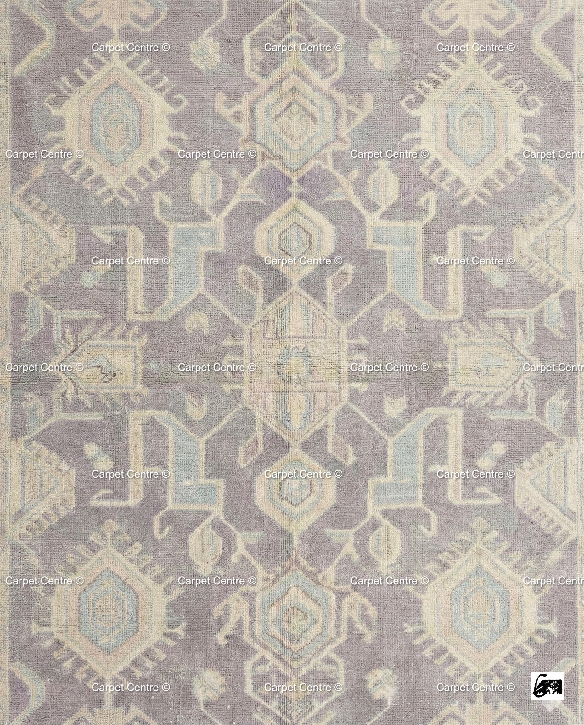 Muted Purple Oushak Rug, Hand-Knotted Wool Geometric Pastel Home Decor