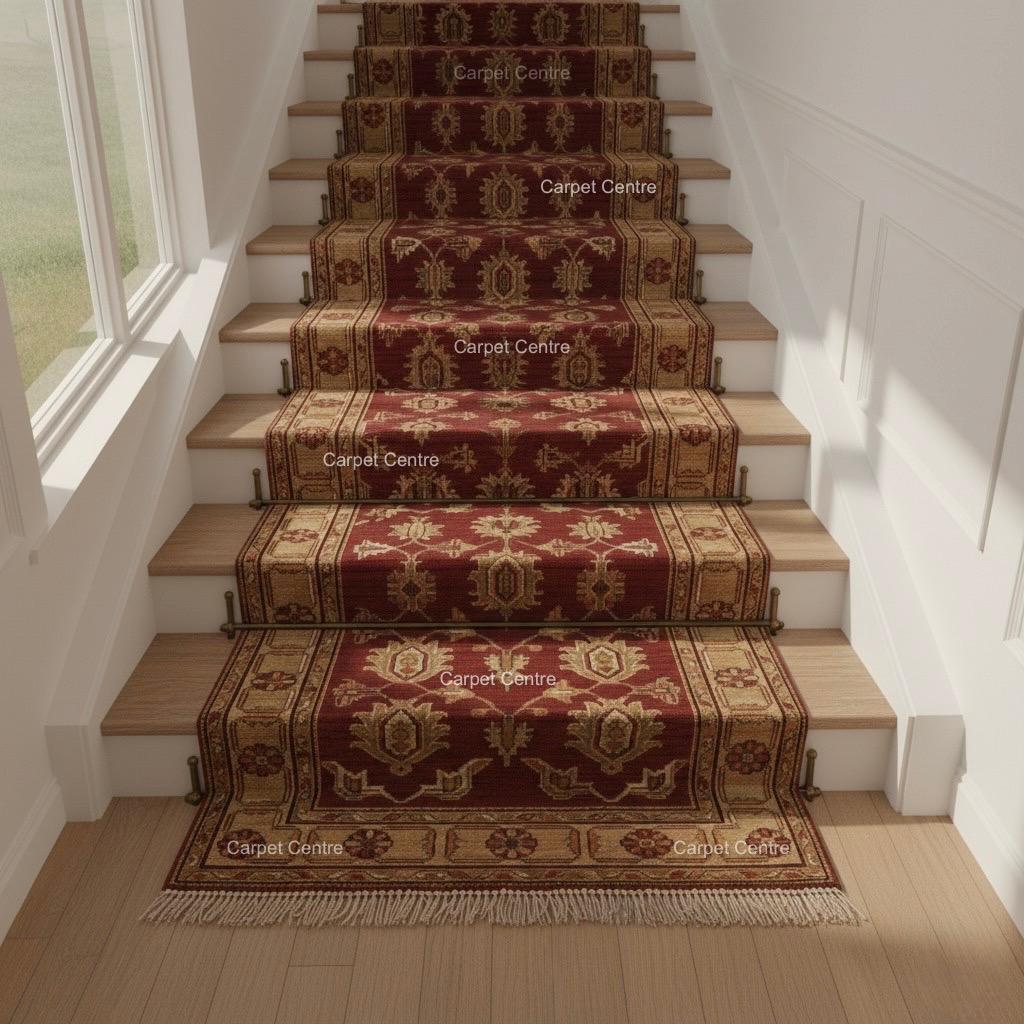 Hand-Knotted Oushak Wool Runner Rug, Wine Red Floral, Custom Size