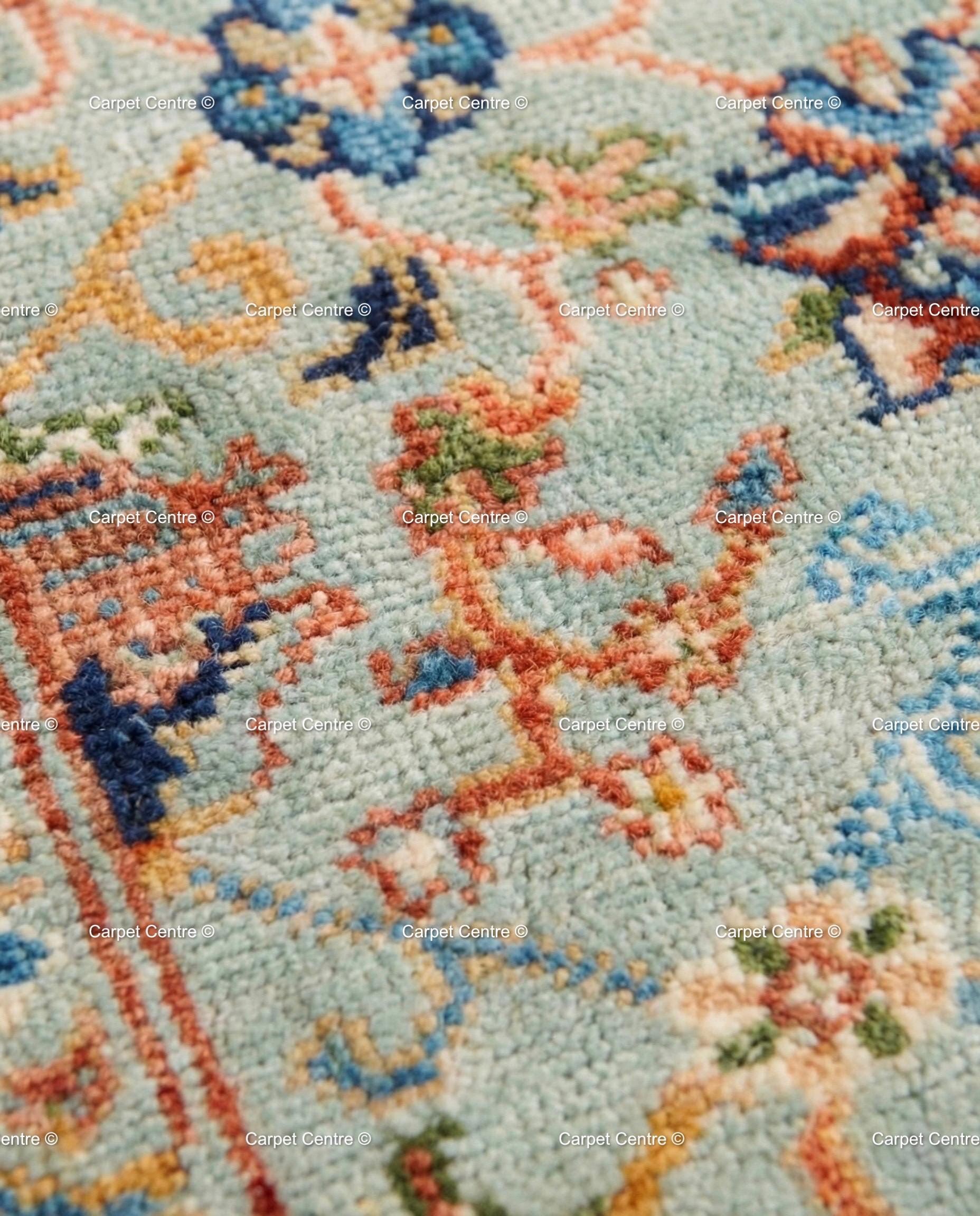 Handmade Light Blue Oushak Rug, Wool Tree of Life Design
