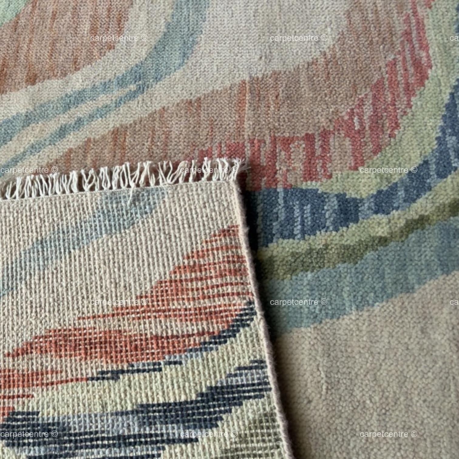 Hand Knotted Abstract Oushak Rug, 100% New Zealand Wool, Organic Waves Design