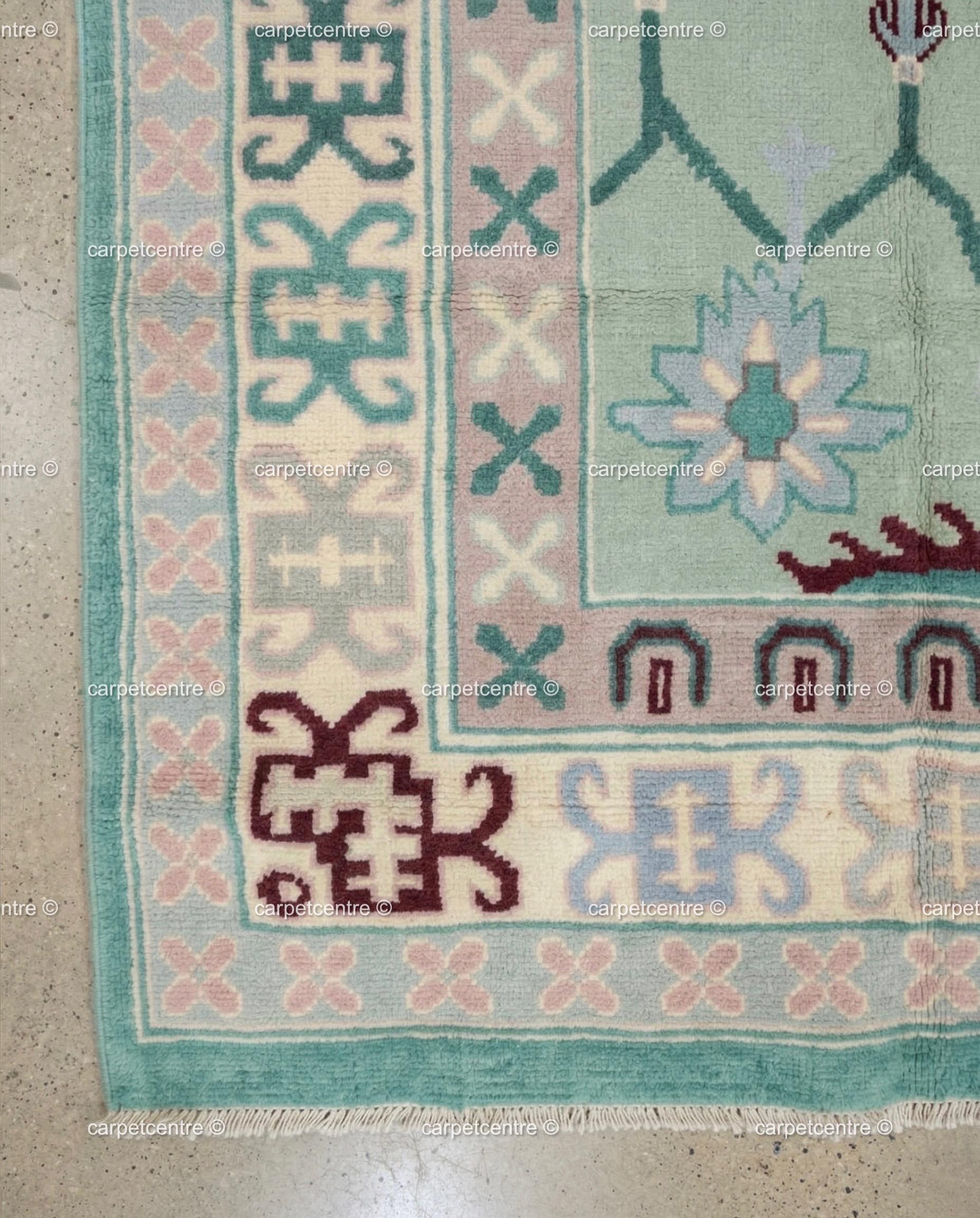 Mint Green Oushak Rug, Seafoam Pastel Turkish Floral Geometric Carpet