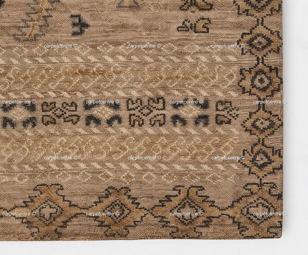 Hand Knotted Oushak Wool Rug, Tribal Geometric Earth Tone Southwestern Decor
