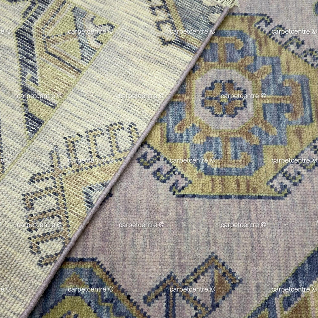 Lavender Oushak Rug, Muted Geometric Turkish Wool Carpet, Boho Bedroom Nursery