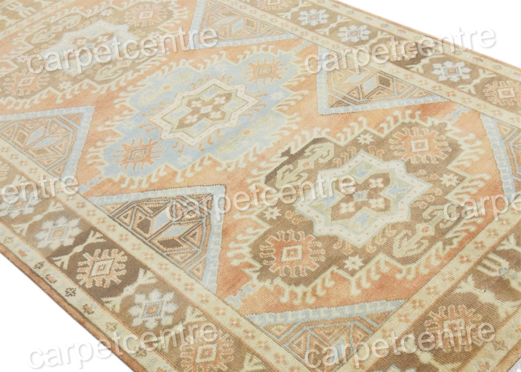 Hand Knotted Wool Rug, Terracotta Muted Orange Tribal Design, Vintage Style Carpet