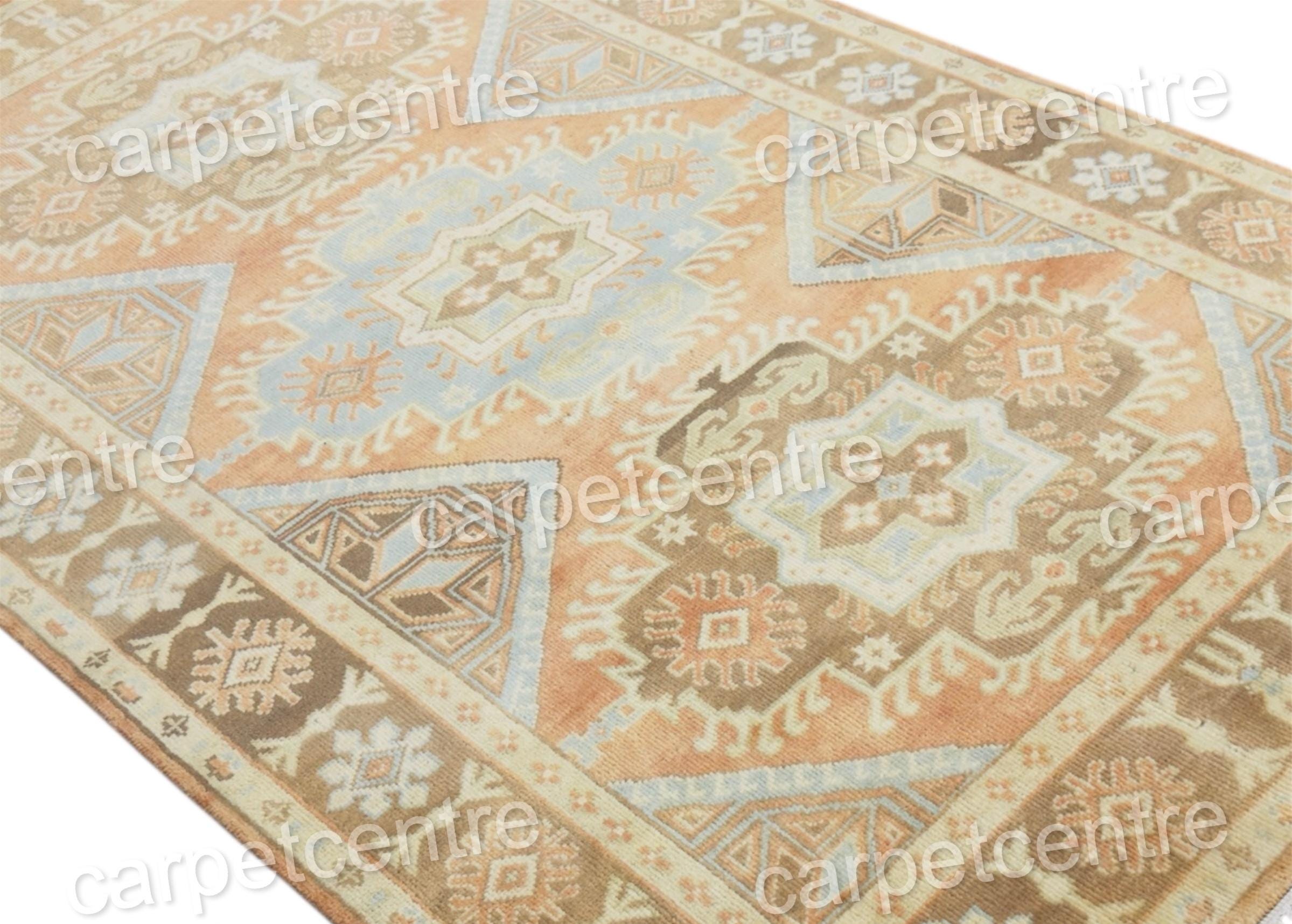 Hand Knotted Wool Rug, Terracotta Muted Orange Tribal Design, Vintage Style Carpet