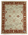 Hand Knotted Wool Oushak Rug, Mint Green Floral Turkish Carpet, Rust Border Area Rug