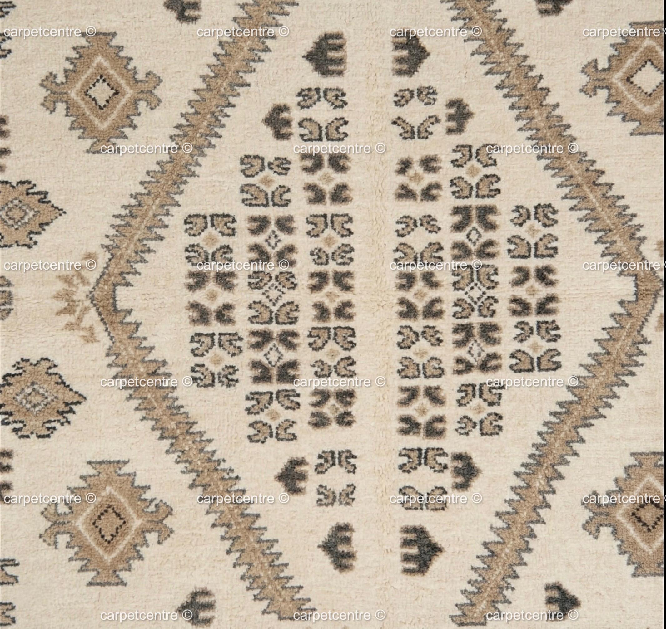 Hand-Knotted Oushak Wool Rug, Neutral Geometric Tribal Carpet, 8x10 9x12