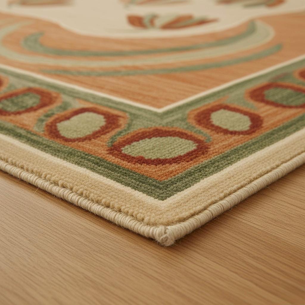 Handwoven Oushak Wool Rug: Terracotta Sage Green Floral Medallion