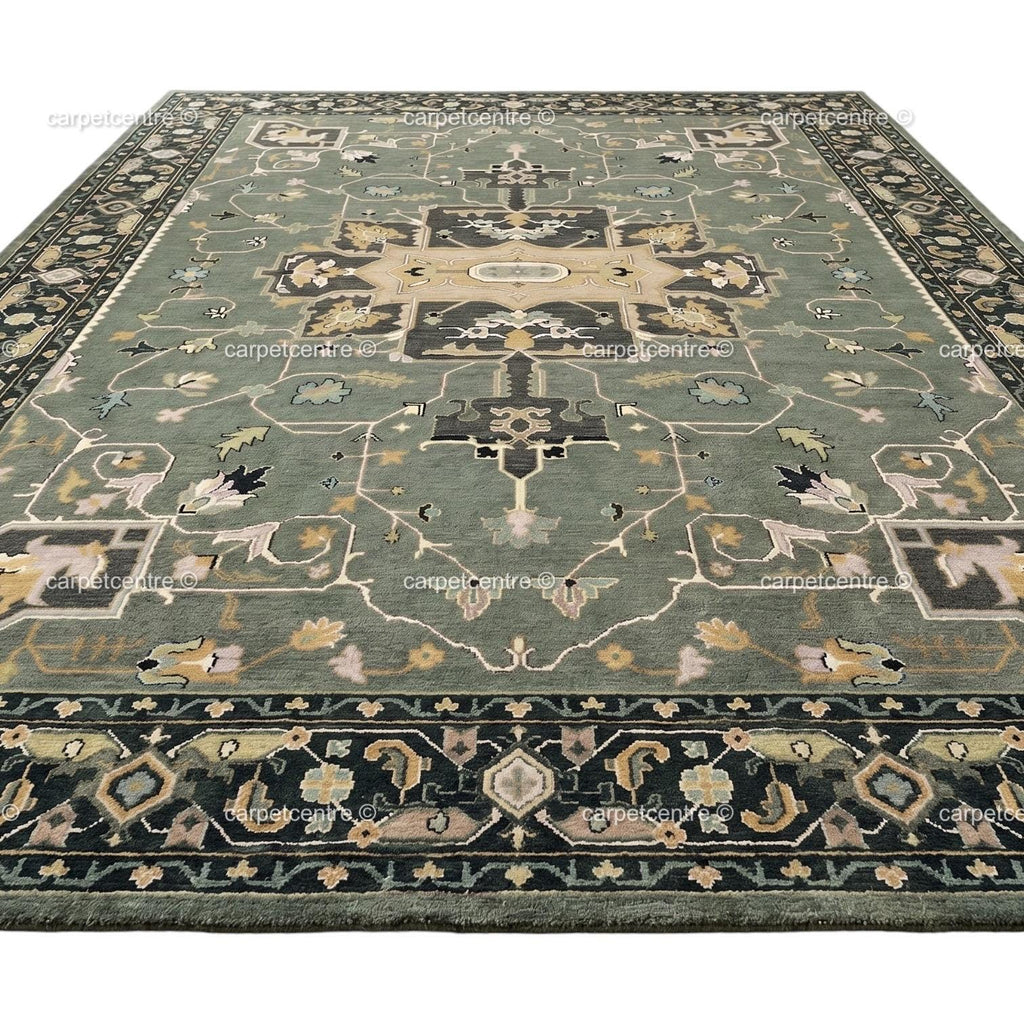 Sage Green Oushak Rug | Hand Knotted Wool Turkish Carpet | Muted Boho Bedroom Rug