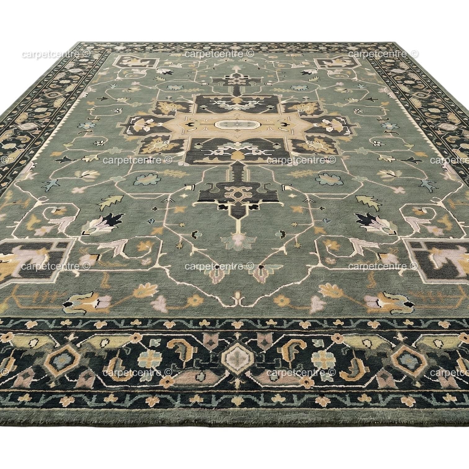 Sage Green Oushak Rug | Hand Knotted Wool Turkish Carpet | Muted Boho Bedroom Rug
