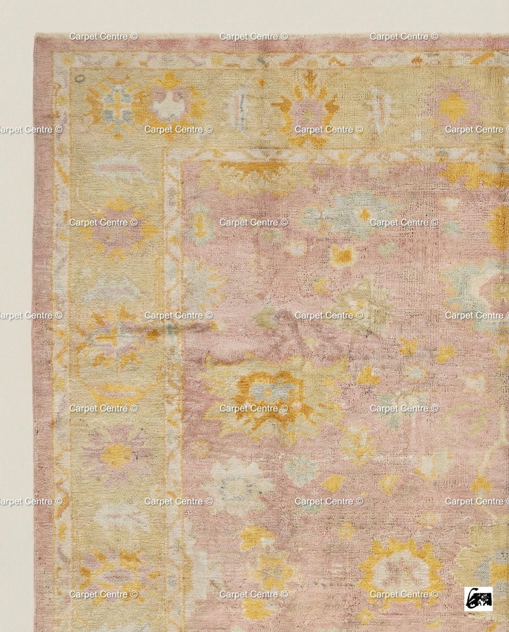 Hand Knotted Wool Oushak Rug, Pink Floral, Vintage Turkish Style