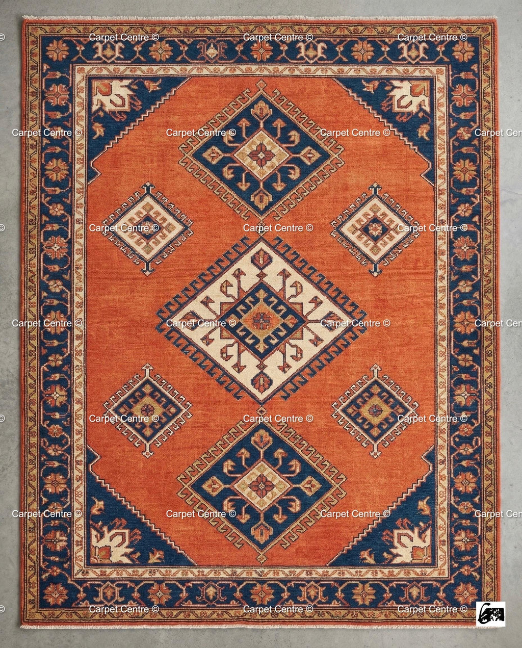 Terracotta Oushak Wool Rug, Hand Knotted Turkish Carpet