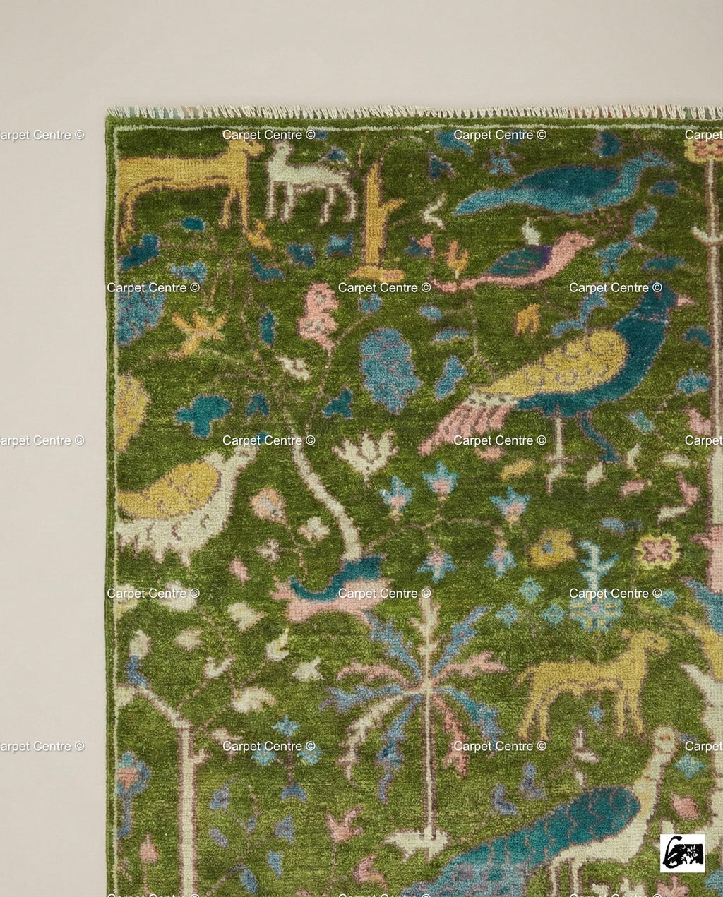 Green Peacock Oushak Rug – Hand Knotted Wool Turkish Rug, 8x10 ft