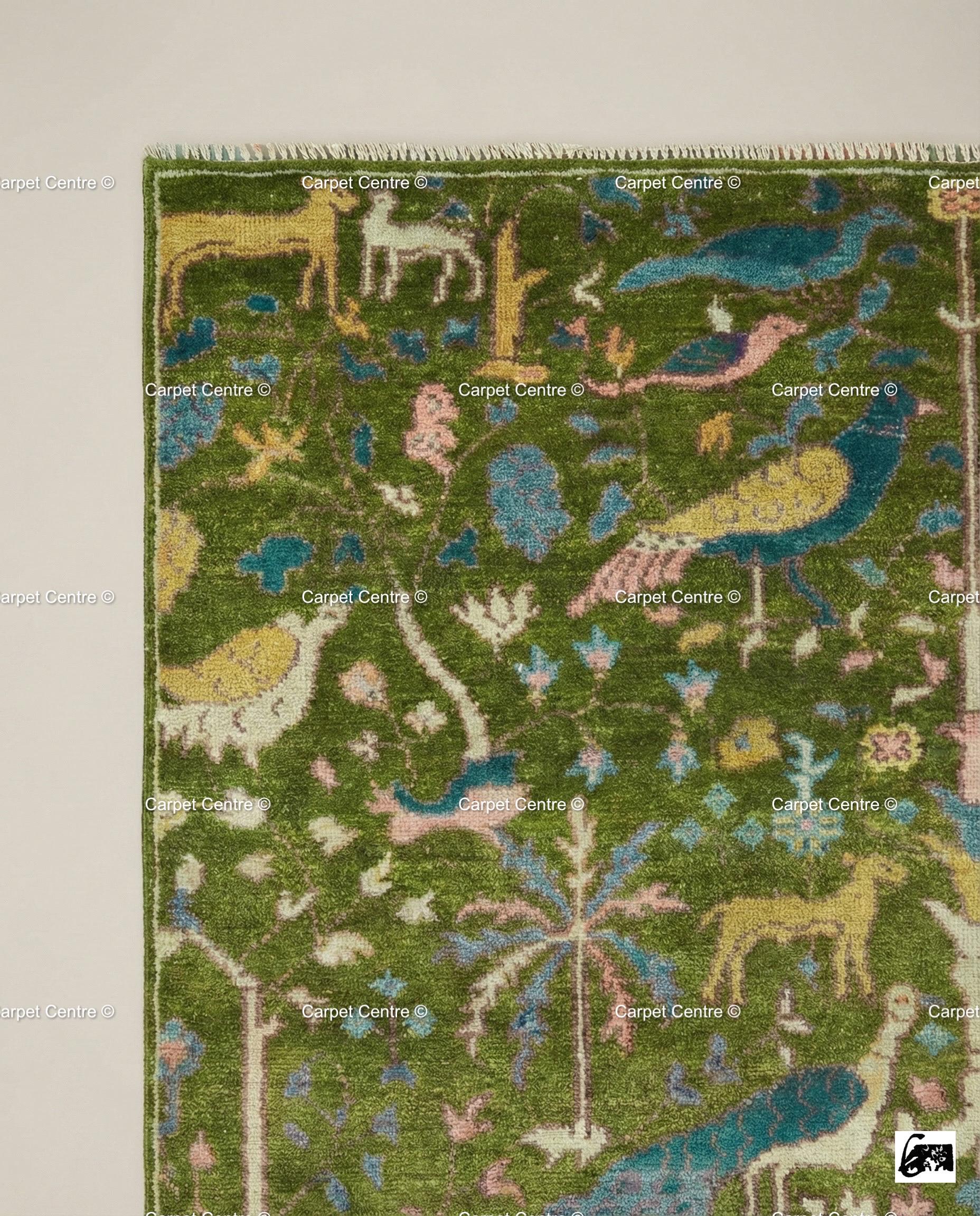 Green Peacock Oushak Rug – Hand Knotted Wool Turkish Rug, 8x10 ft