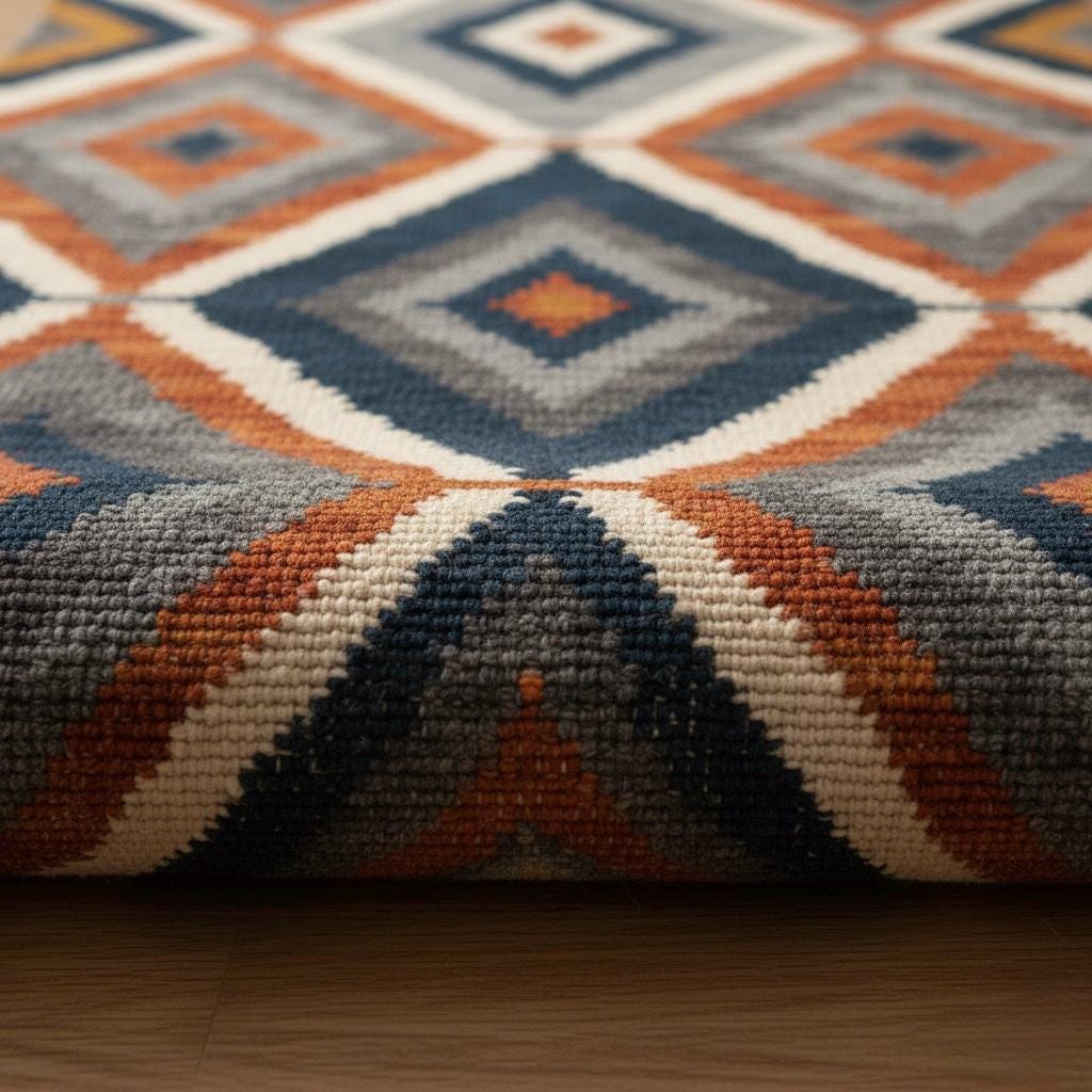 Handwoven Wool Runner Rug: Oushak Geometric Design
