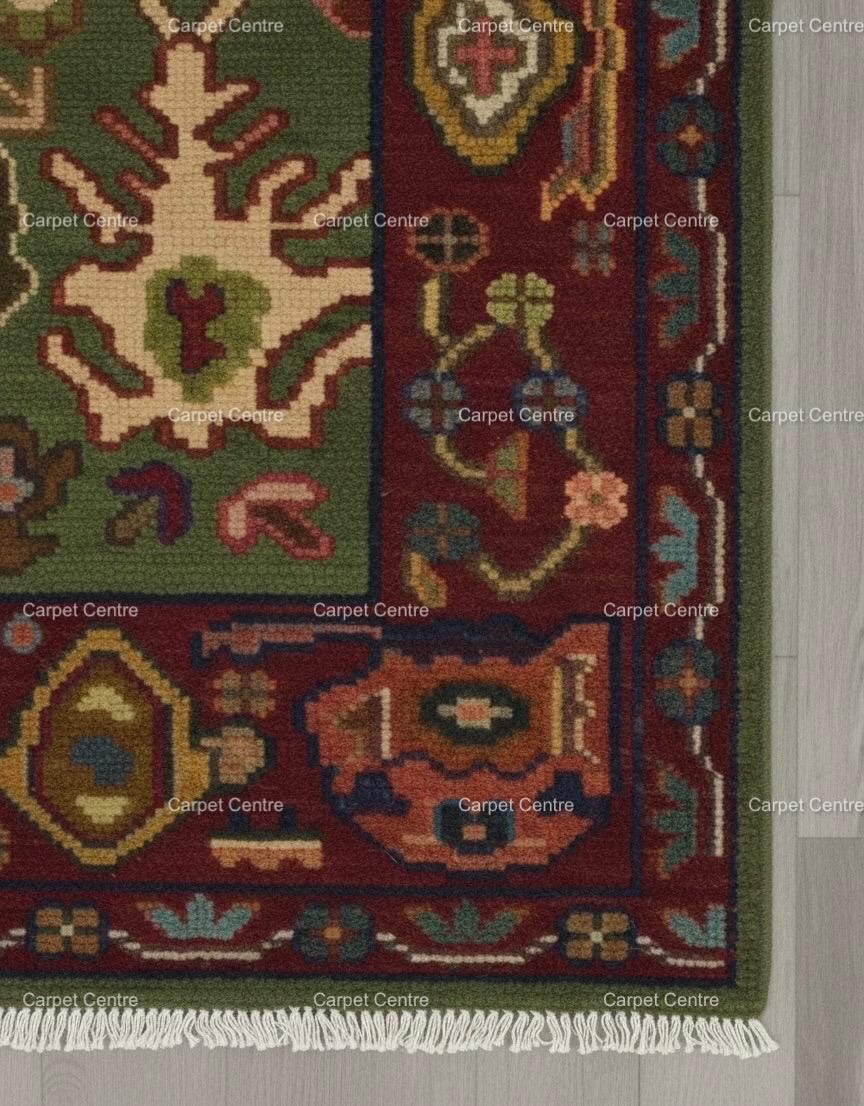 Hand-Knotted Oushak Rug, 100% Handspun Wool, Olive Green, Boho Eclectic