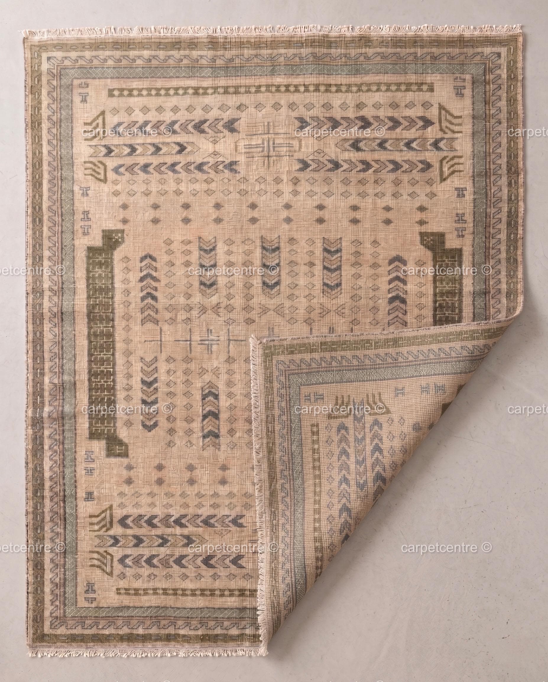 Beige Sage Green Oushak Rug | Vintage Turkish Geometric Tribal Carpet | Boho Farmhouse Decor