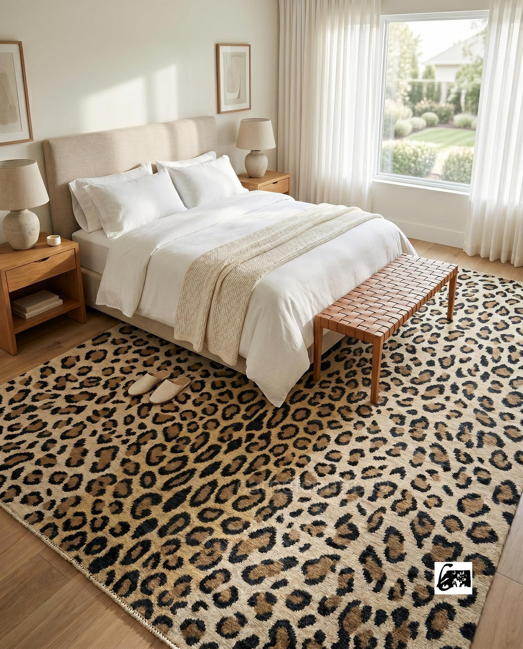 Hand Knotted Wool Leopard Print Oushak Rug, Turkish Knot Animal Area Rug