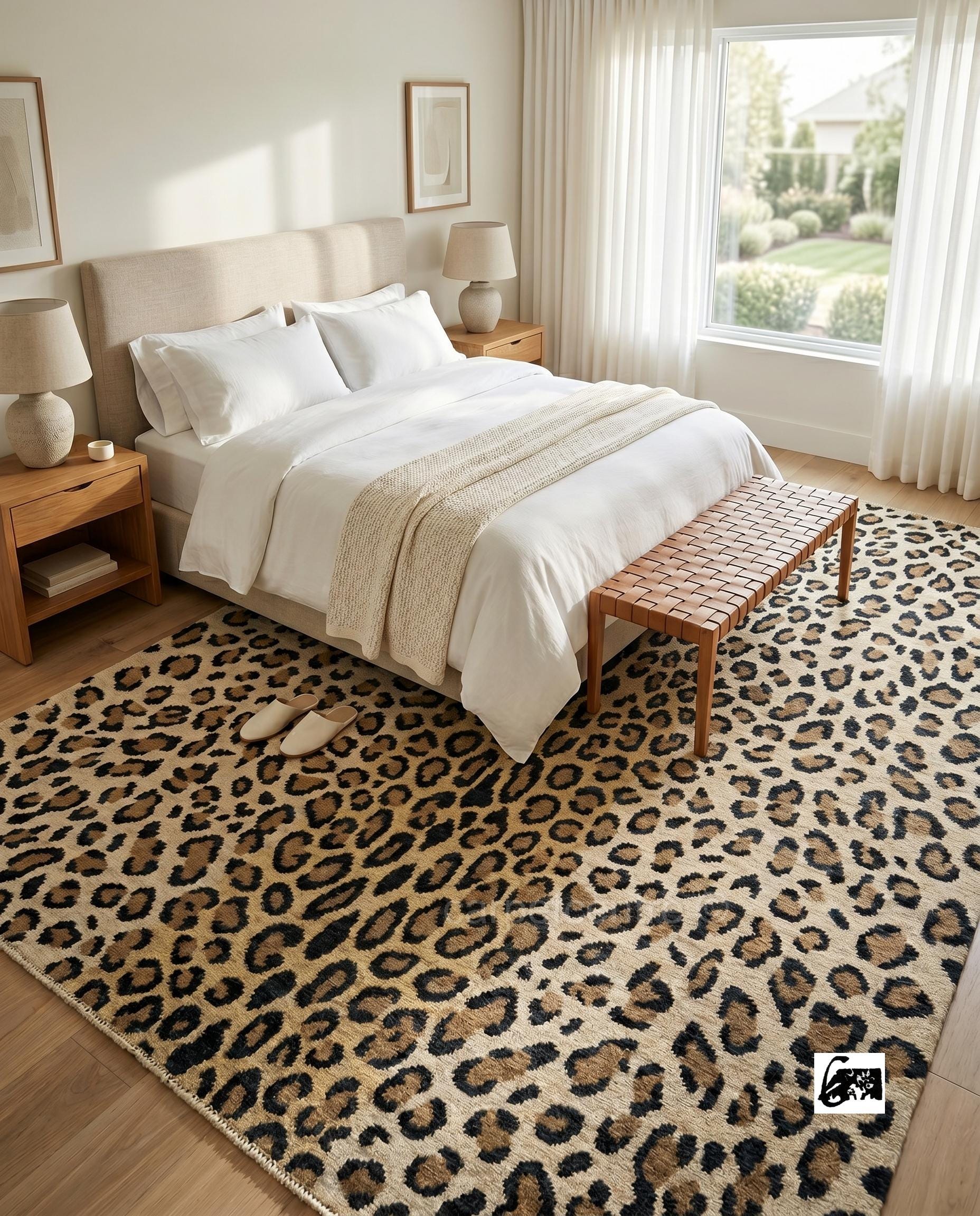 Hand Knotted Wool Leopard Print Oushak Rug, Turkish Knot Animal Area Rug
