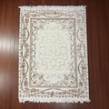 Handwoven Wool Art Silk Rug: Ivory Persian Floral Medallion