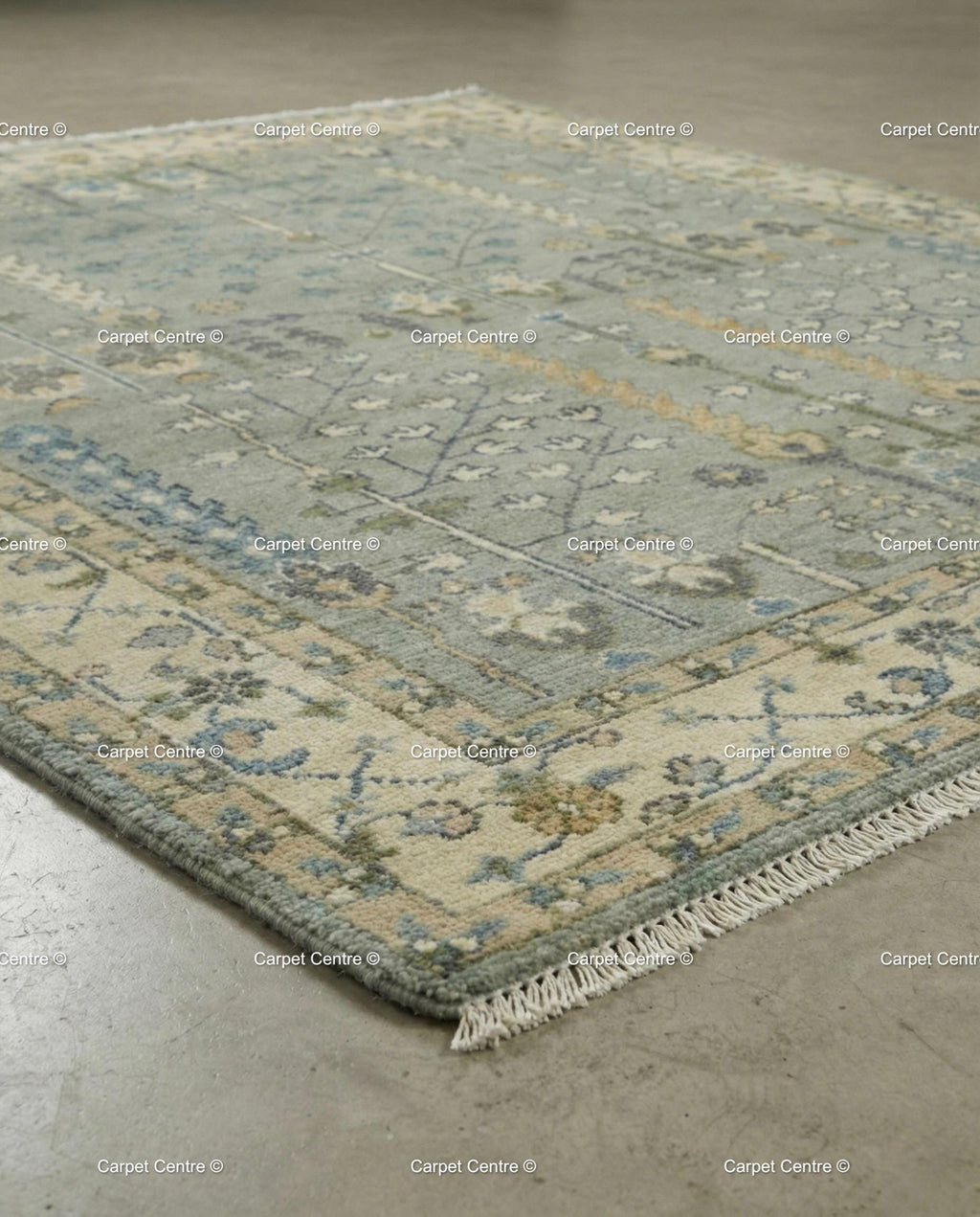 Hand Knotted Wool Oushak Rug, Muted Slate Blue Tree of Life Carpet