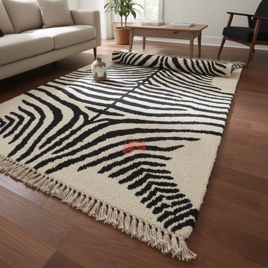 Hand-Knotted Wool Zebra Print Rug, Modern Statement Rug