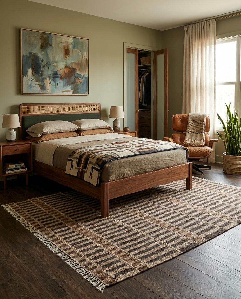 Hand Knotted Wool Rug: Modern Striped, New Zealand Wool, Turkish Knot, Brown Beige Carpet