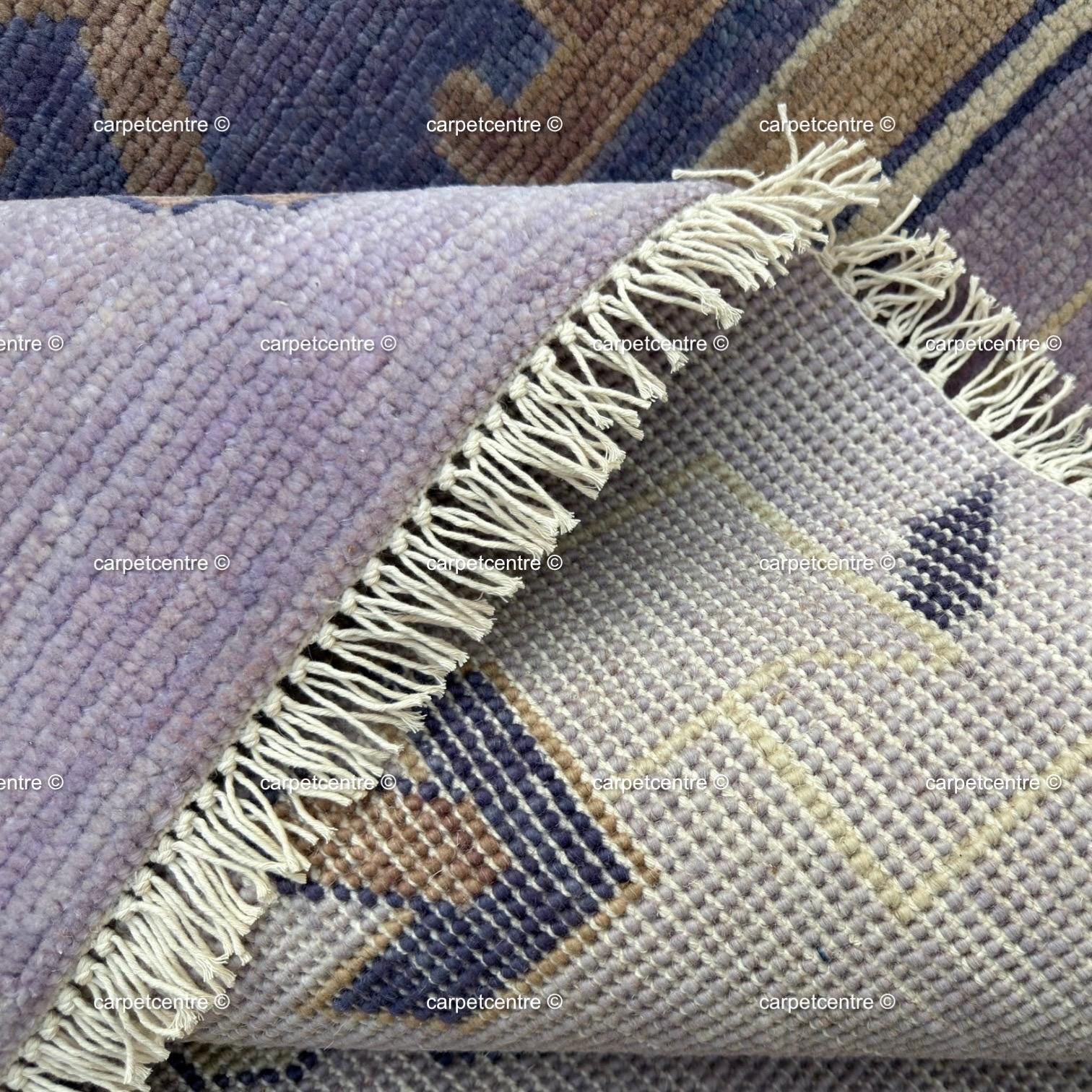 Hand Knotted Wool Oushak Rug, Lavender Lilac Geometric Turkish Carpet, Pastel Boho Nursery Decor