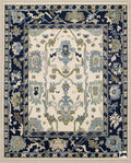 Hand Knotted Wool Oushak Rug | Navy, Cream, and Sage
