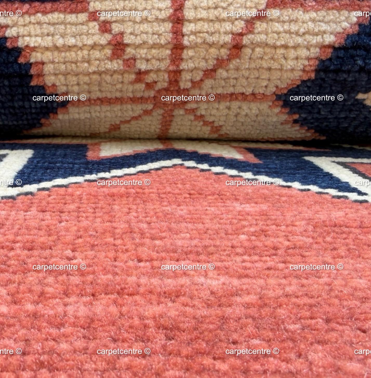 Terracotta Star Oushak Runner Rug | Geometric Navy Boho Hallway Entryway Rug