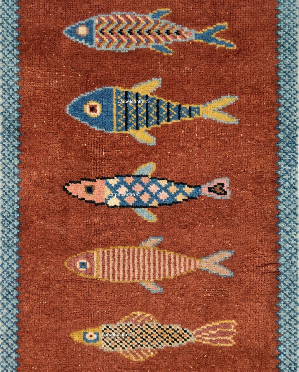 Hand-Knotted Wool Fish Runner Rug: Oushak Pictorial Coastal Style Area Carpet