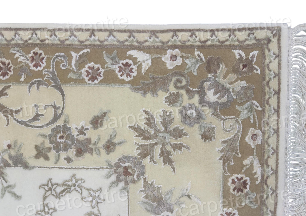 Hand Knotted Beige Persian Wool Rug | Art Silk Floral, 7'11" x 5'8"