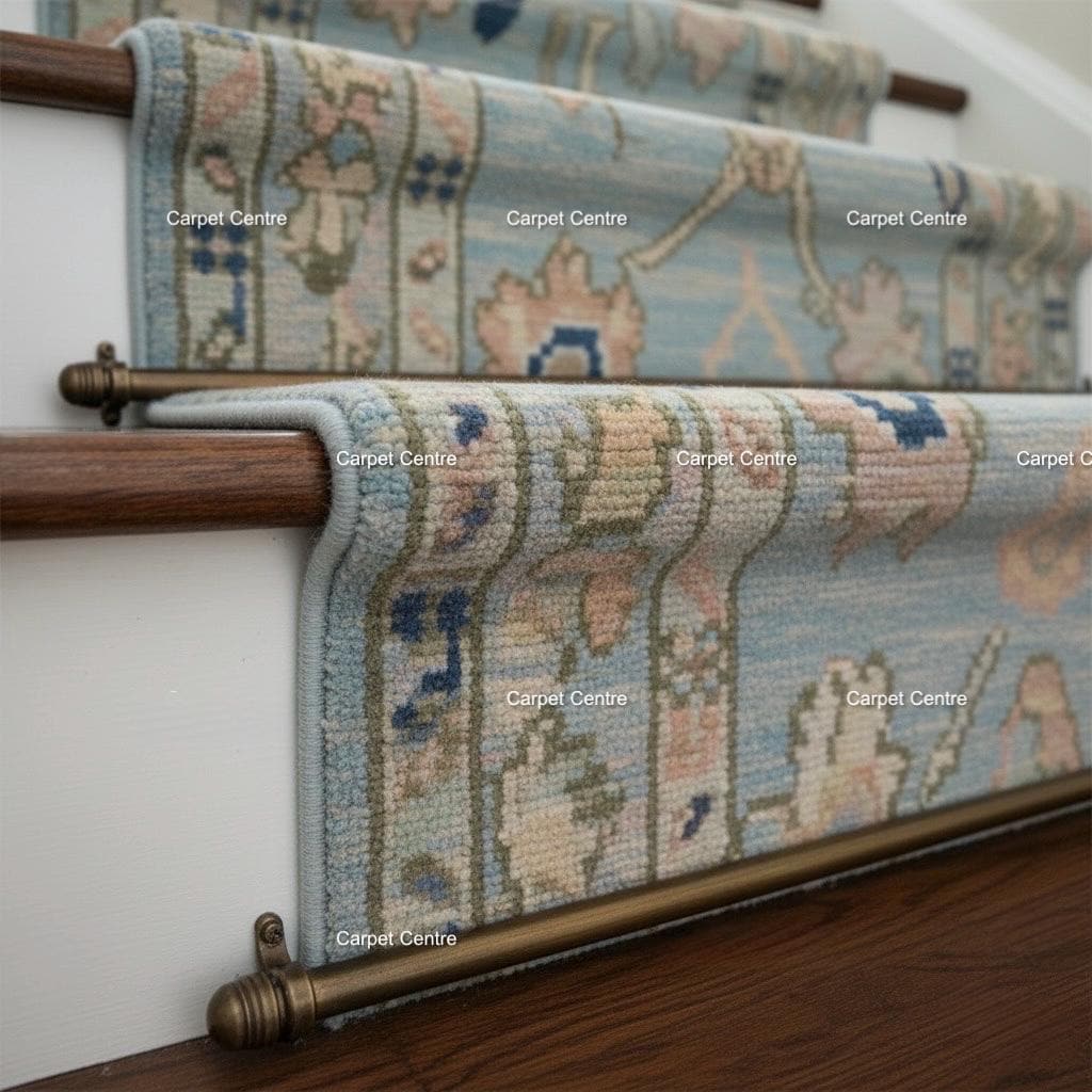 Hand-Knotted Oushak Wool Runner Rug: Pale Blue Floral Medallion