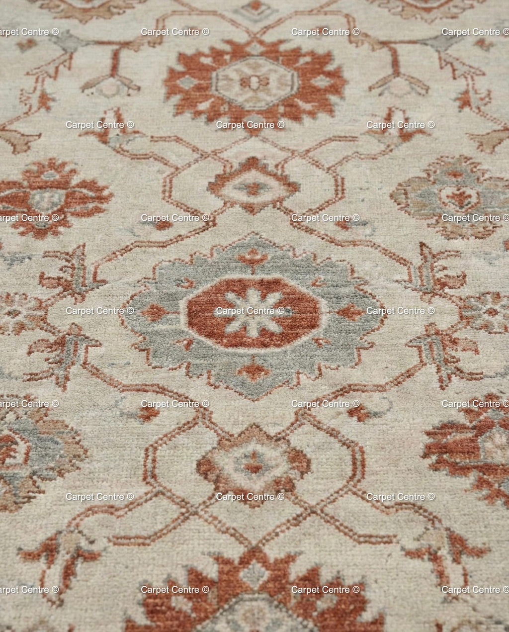 Hand Knotted Turkish Wool Oushak Rug, Rust & Slate Geometric