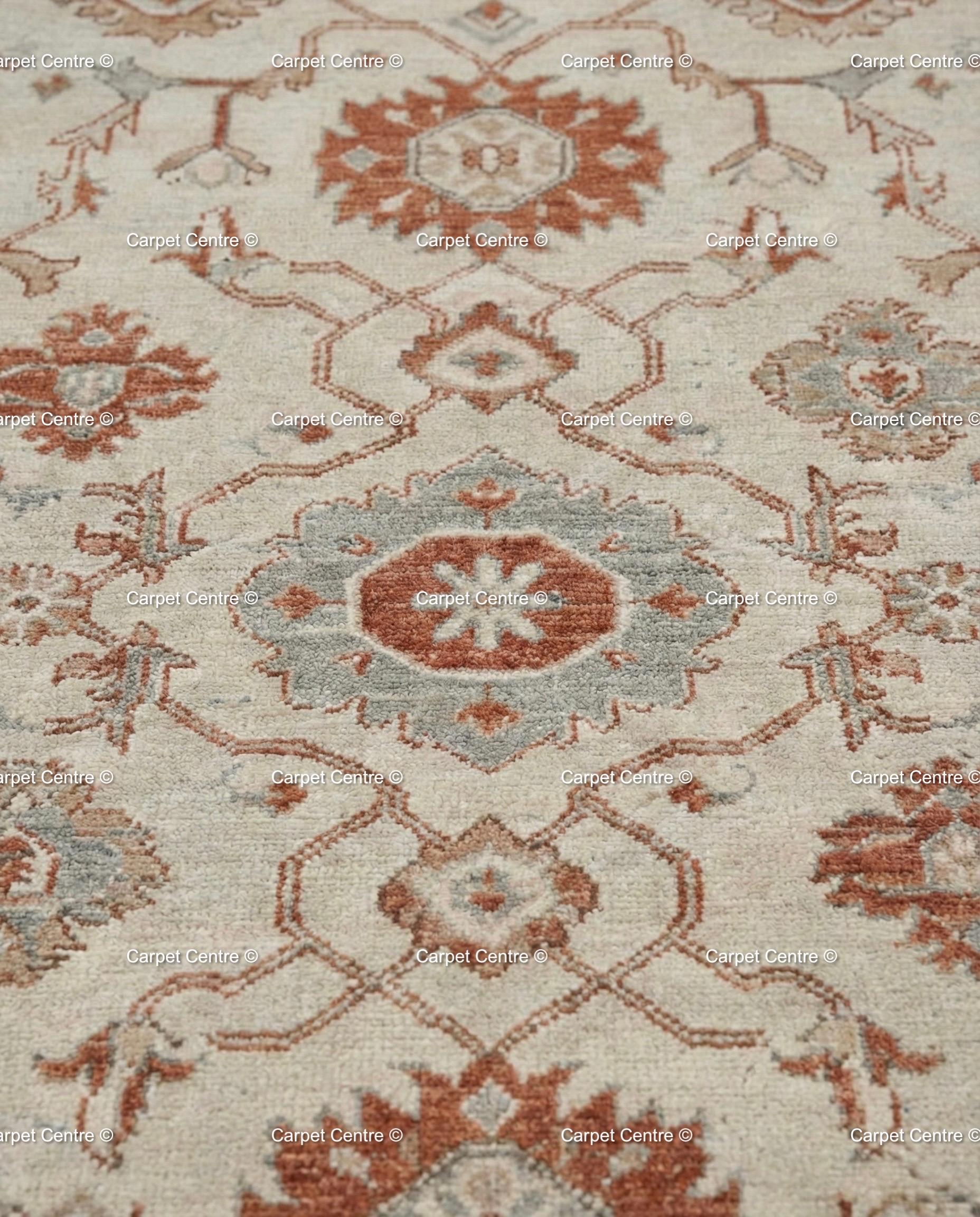Hand Knotted Turkish Wool Oushak Rug, Rust & Slate Geometric