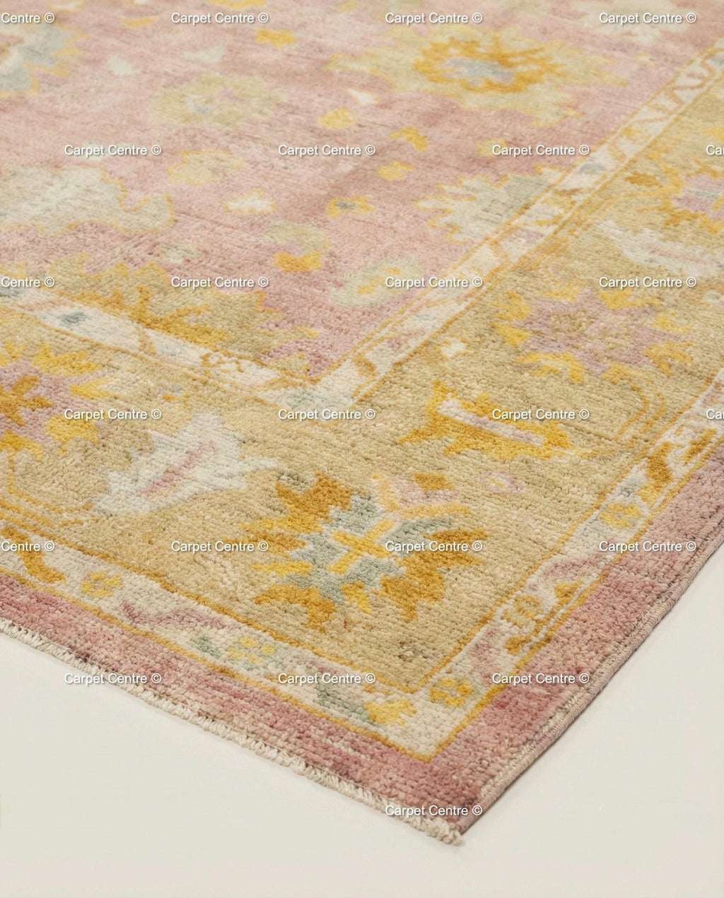 Hand Knotted Wool Oushak Rug, Pink Floral, Vintage Turkish Style