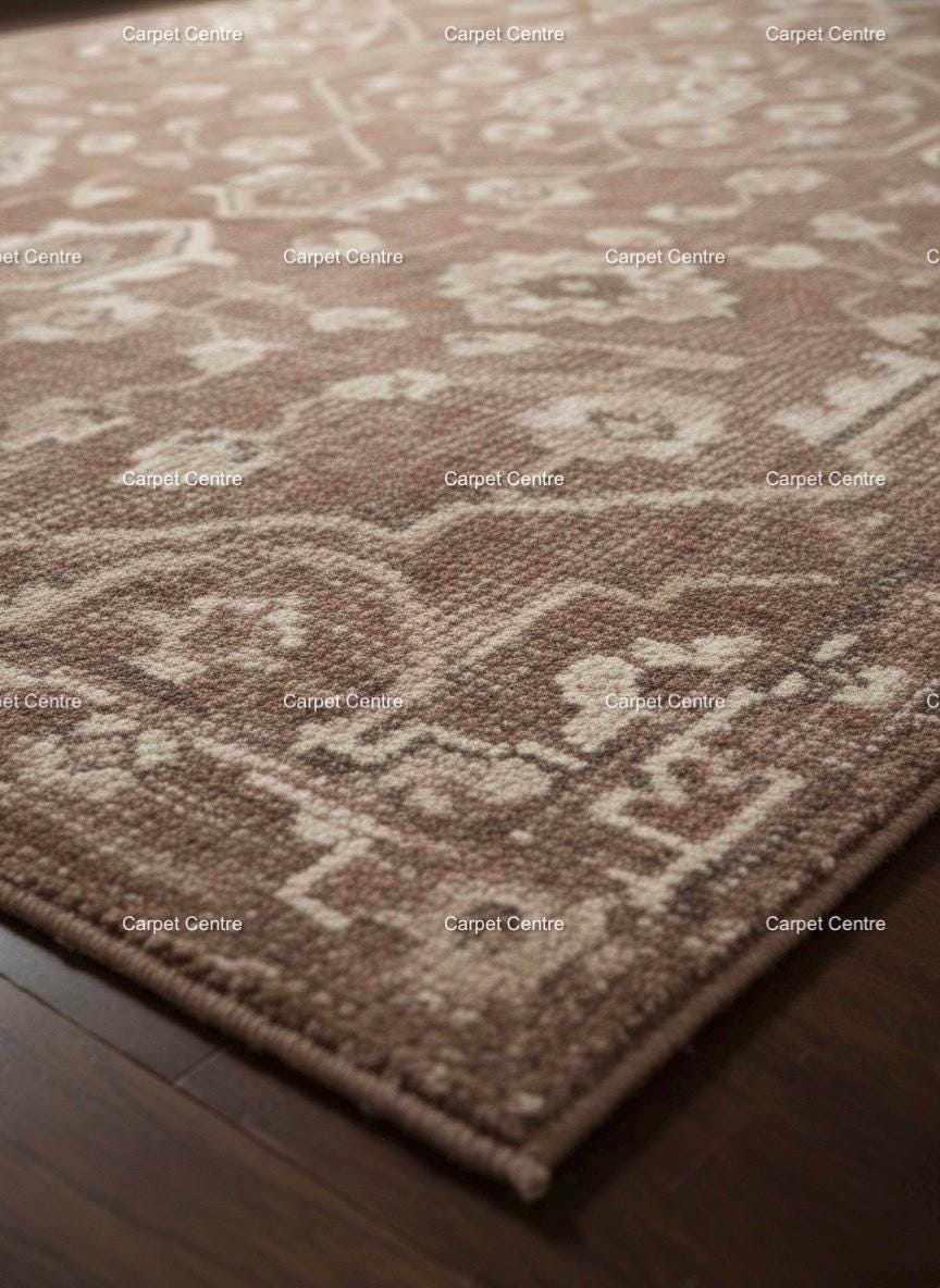 Handknotted Oushak Wool Rug: Distressed Brown Beige Geometric