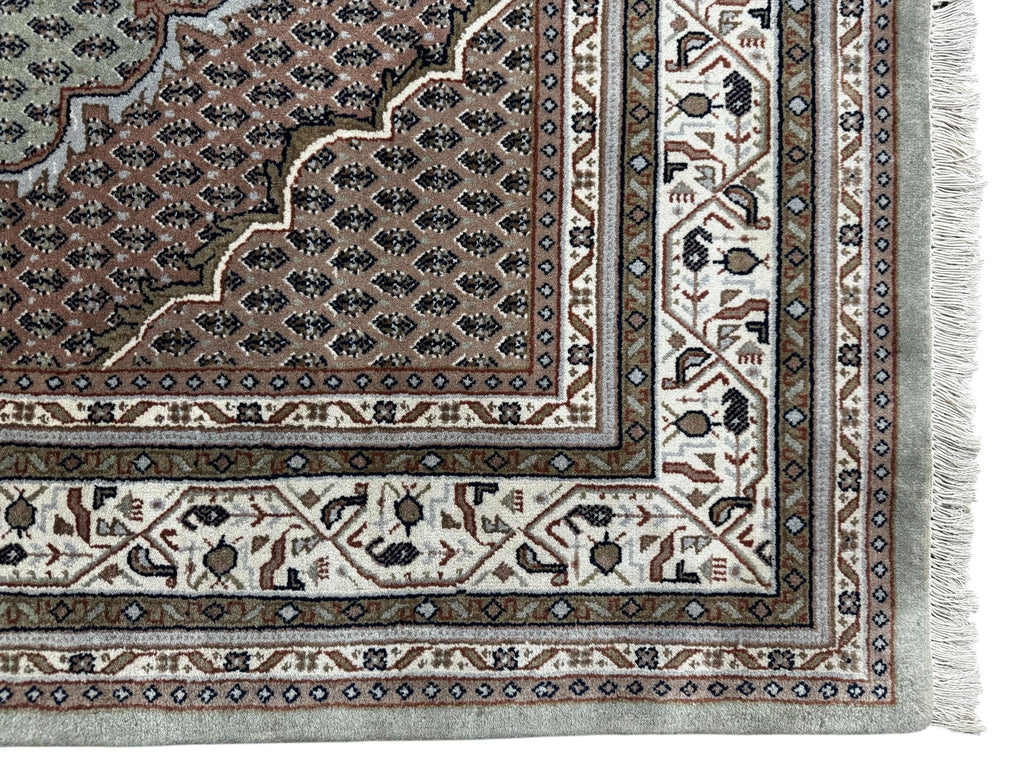 Hand-Knotted Wool Rug 7'9"x5'8", Sage Green Persian Boteh Style Carpet
