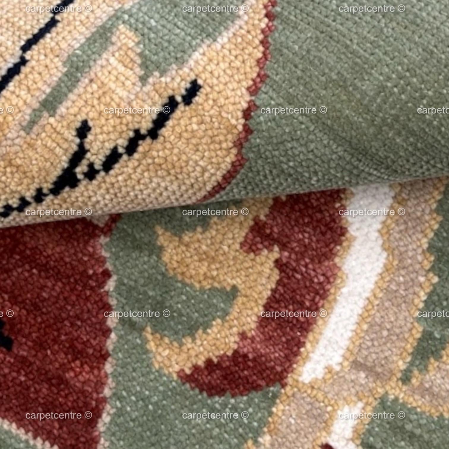 Hand-Knotted Sage Green Oushak Rug | Traditional Turkish Wool Medallion Carpet