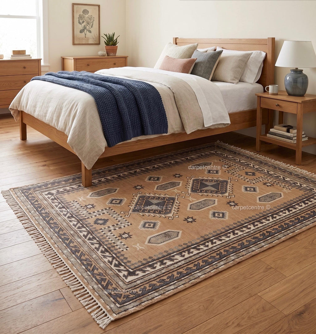 Hand Knotted Oushak Rug: 100% New Zealand Wool Tribal Southwestern Design