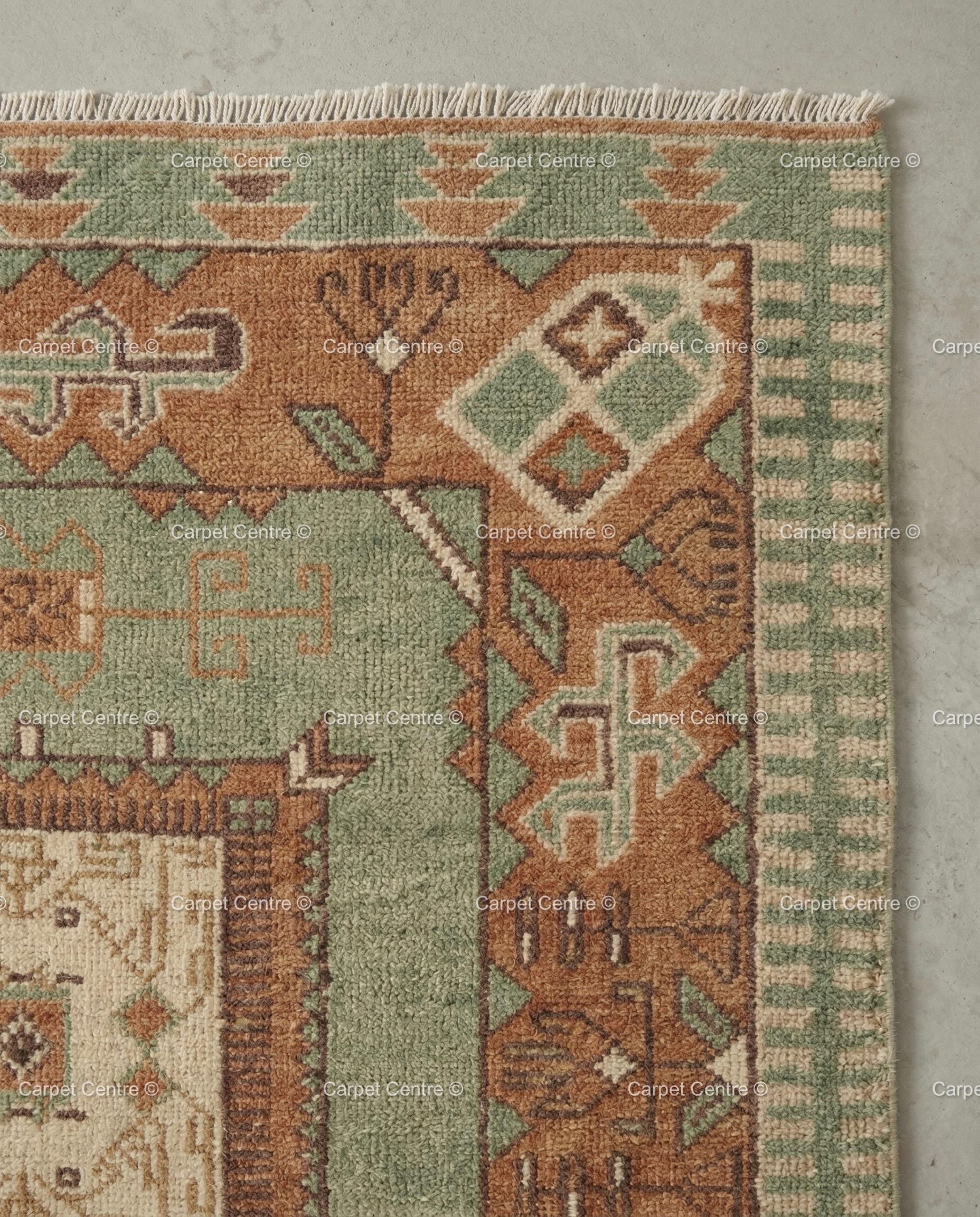 Sage Green Oushak Hand Knotted Wool Rug, Southwestern Geometric Medallion Area Rug