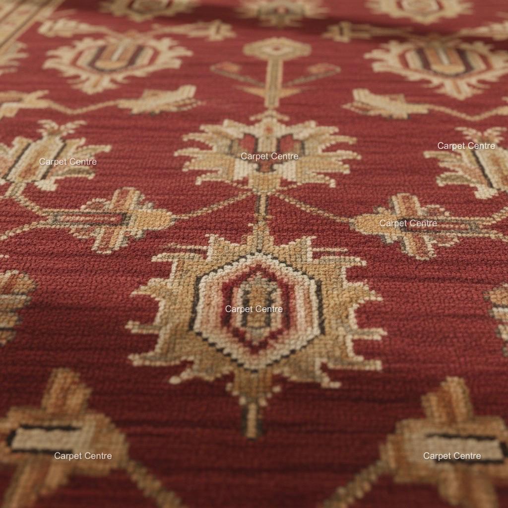 Hand-Knotted Oushak Wool Runner Rug, Wine Red Floral, Custom Size
