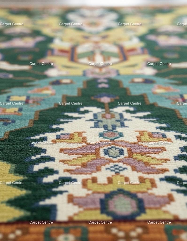 Green Oushak Rug, Hand-Knotted Wool Geometric Kilim Rug, Boho Decor